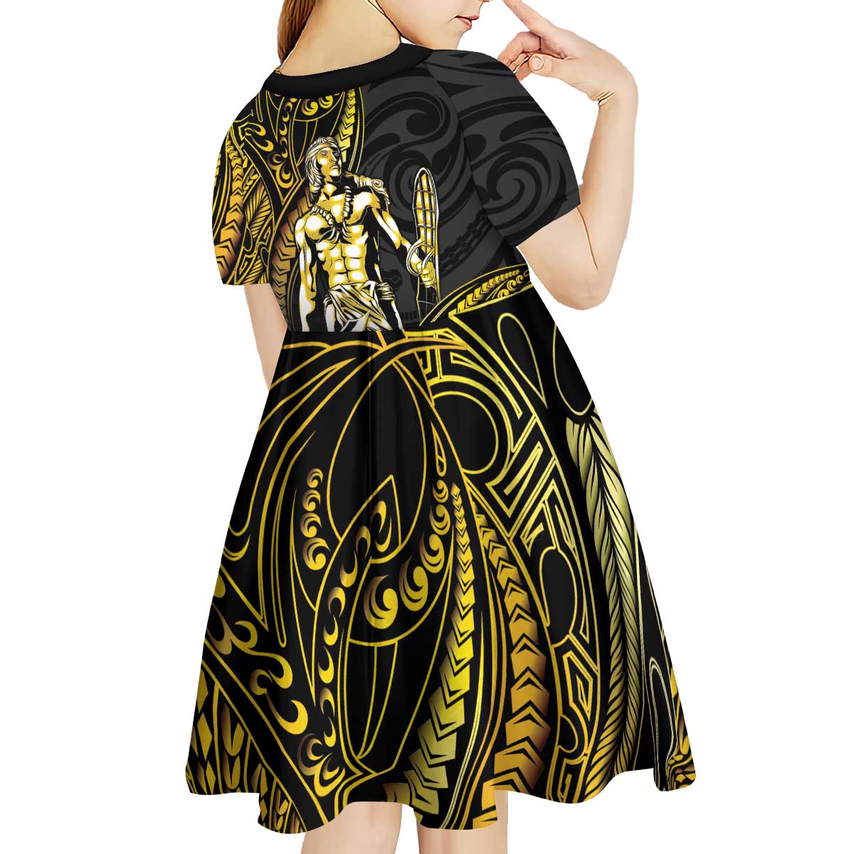 Filipinos Lapu Lapu Hero Kid Short Sleeve Dress Gold Polynesian Tribal Tattoo
