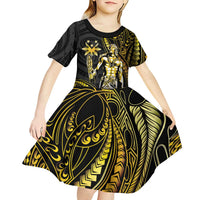Filipinos Lapu Lapu Hero Kid Short Sleeve Dress Gold Polynesian Tribal Tattoo