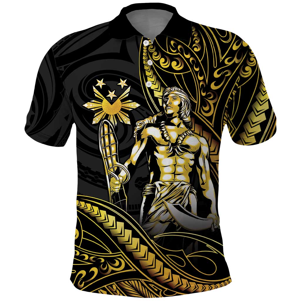 Filipinos Lapu Lapu Hero Polo Shirt Gold Polynesian Tribal Tattoo