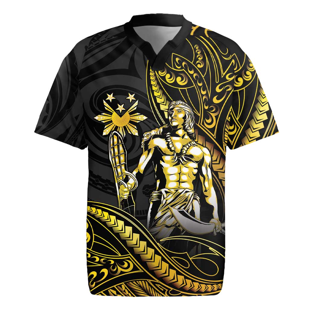 Filipinos Lapu Lapu Hero Rugby Jersey Gold Polynesian Tribal Tattoo LT05 Gold - Polynesian Pride