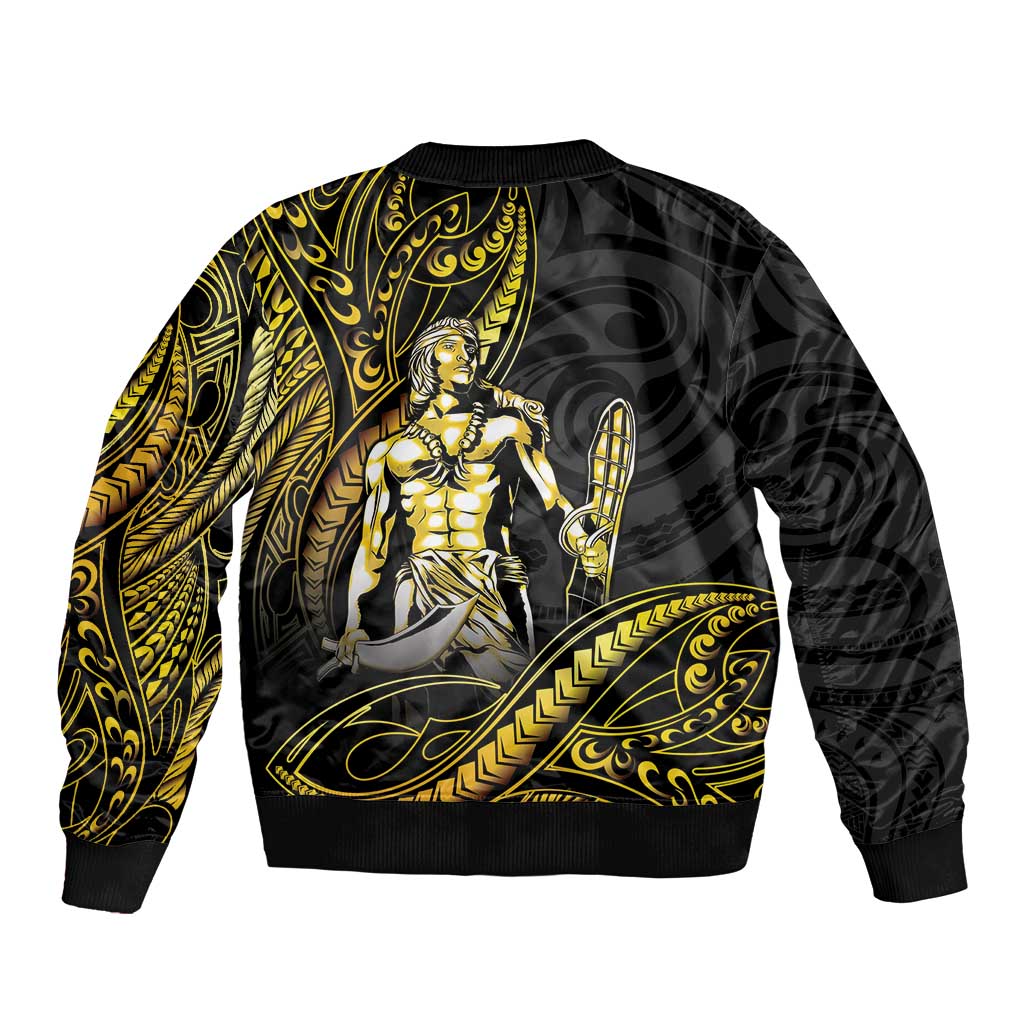 Filipinos Lapu Lapu Hero Sleeve Zip Bomber Jacket Gold Polynesian Tribal Tattoo