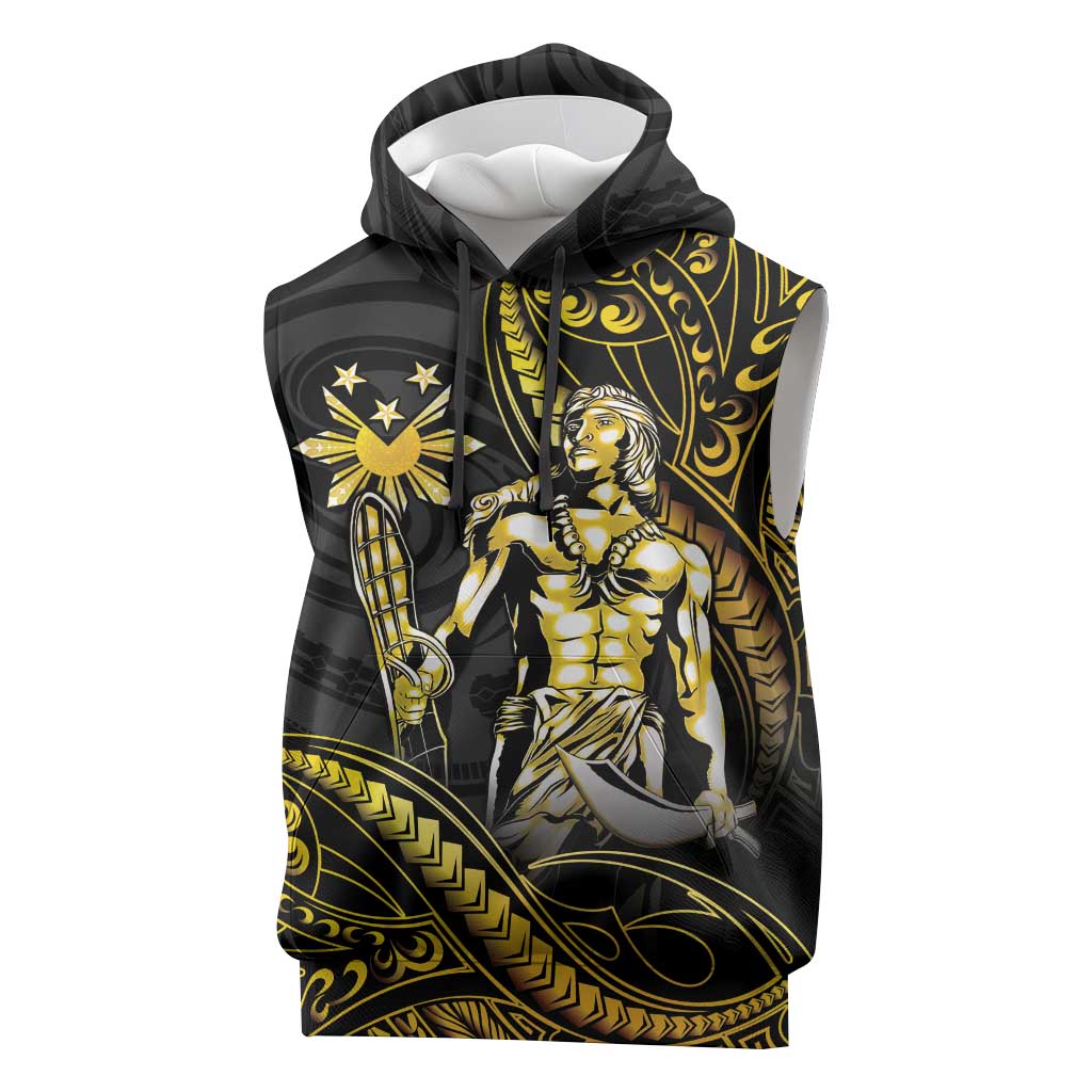 Filipinos Lapu Lapu Hero Sleeveless Hoodie Gold Polynesian Tribal Tattoo