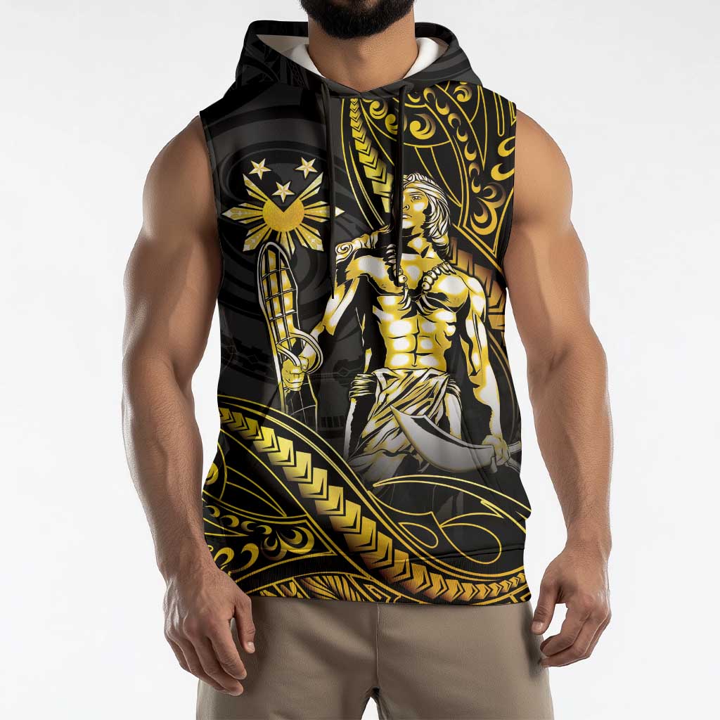 Filipinos Lapu Lapu Hero Sleeveless Hoodie Gold Polynesian Tribal Tattoo