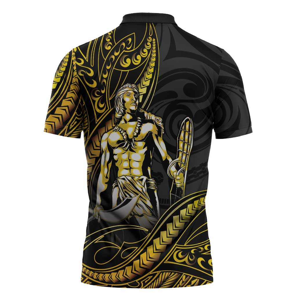Filipinos Lapu Lapu Hero Zipper Polo Shirt Gold Polynesian Tribal Tattoo