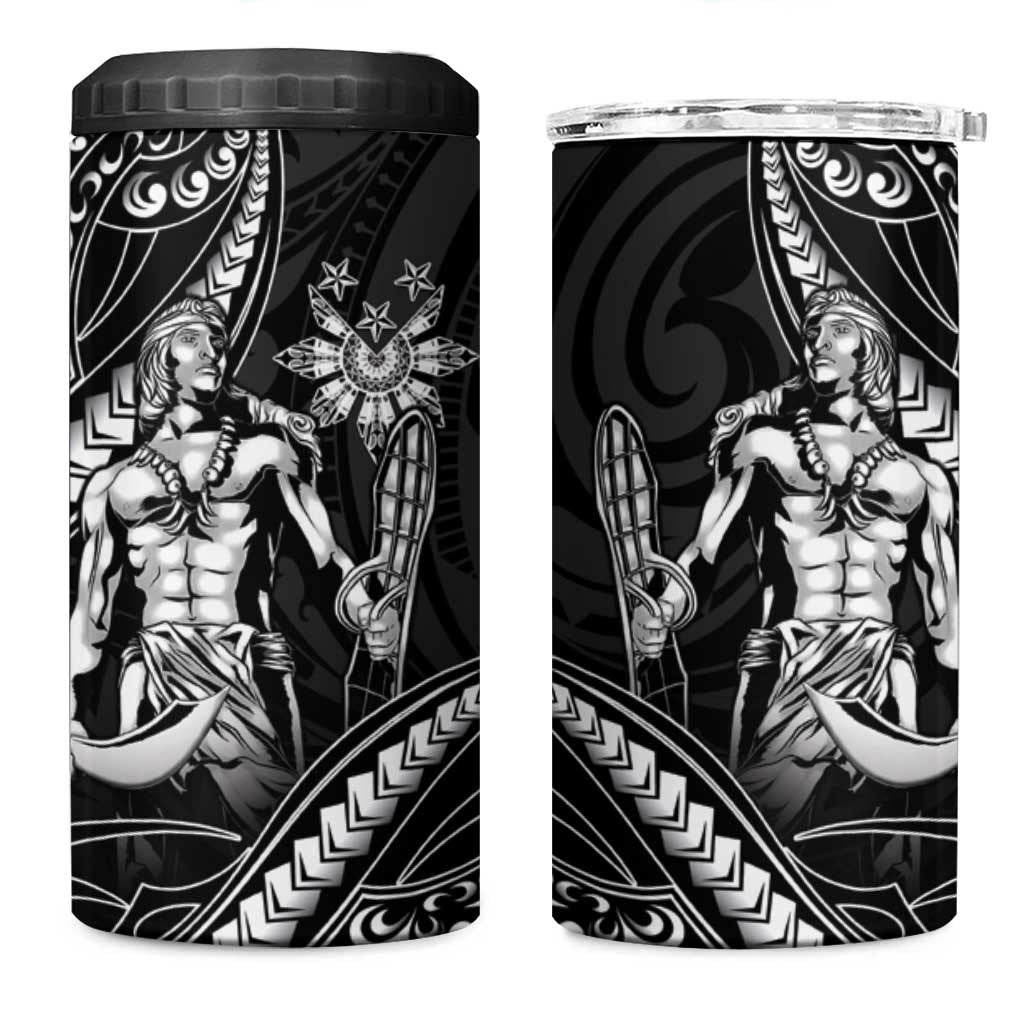 Filipinos Lapu Lapu Hero 4 in 1 Can Cooler Tumbler Black Polynesian Tribal Tattoo