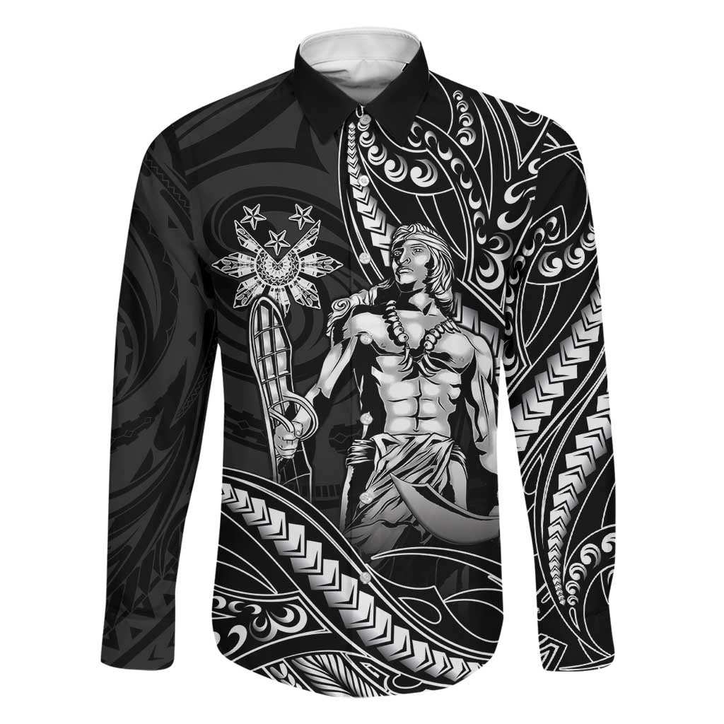Filipinos Lapu Lapu Hero Family Matching Long Sleeve Bodycon Dress and Hawaiian Shirt Black Polynesian Tribal Tattoo LT05 Dad's Shirt - Long Sleeve Black - Polynesian Pride