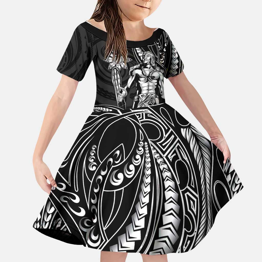 Filipinos Lapu Lapu Hero Family Matching Mermaid Dress and Hawaiian Shirt Black Polynesian Tribal Tattoo LT05 Daughter's Dress Black - Polynesian Pride