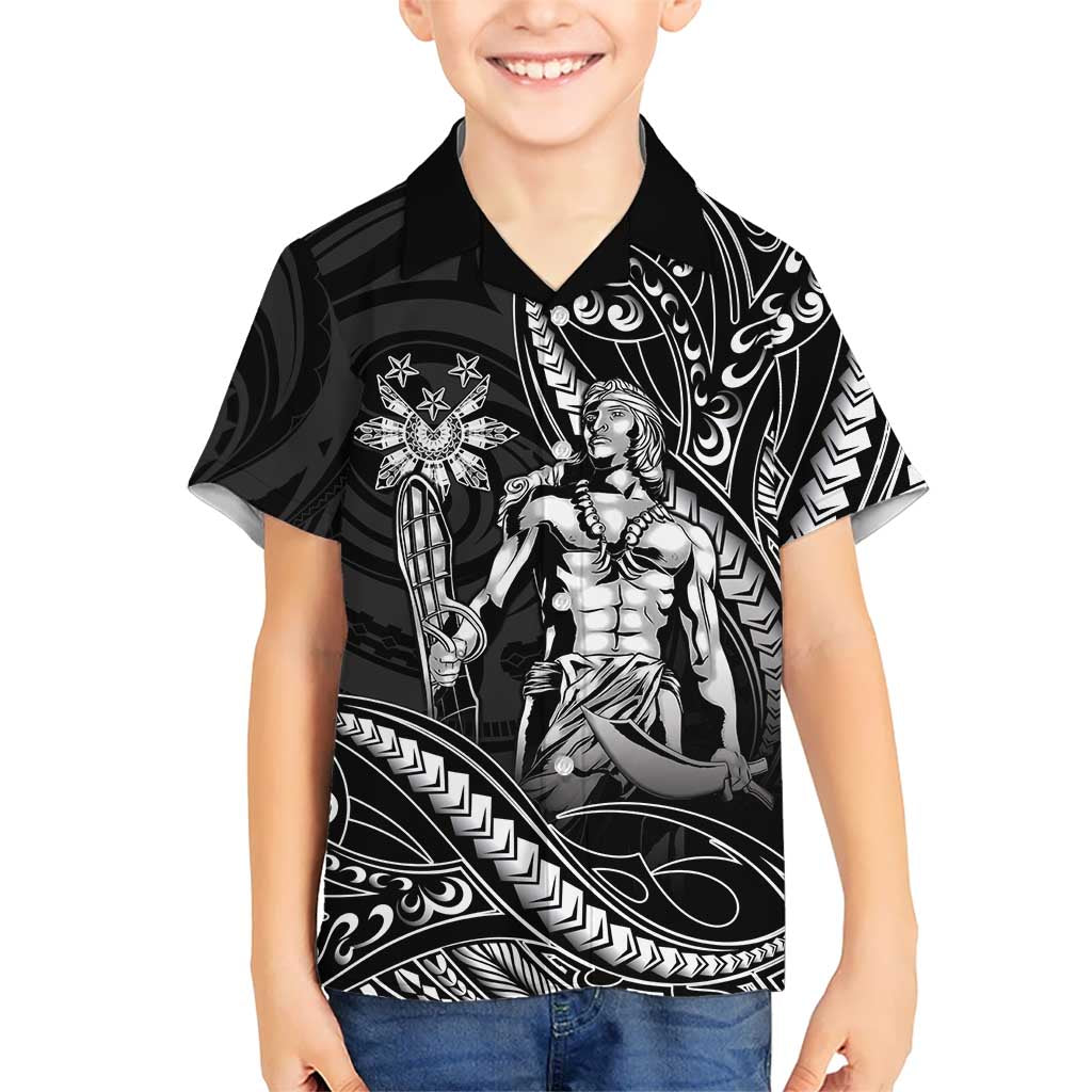 Filipinos Lapu Lapu Hero Family Matching Off Shoulder Maxi Dress and Hawaiian Shirt Black Polynesian Tribal Tattoo LT05 Son's Shirt Black - Polynesian Pride