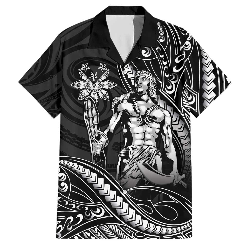 Filipinos Lapu Lapu Hero Family Matching Off Shoulder Short Dress and Hawaiian Shirt Black Polynesian Tribal Tattoo LT05 Dad's Shirt - Short Sleeve Black - Polynesian Pride