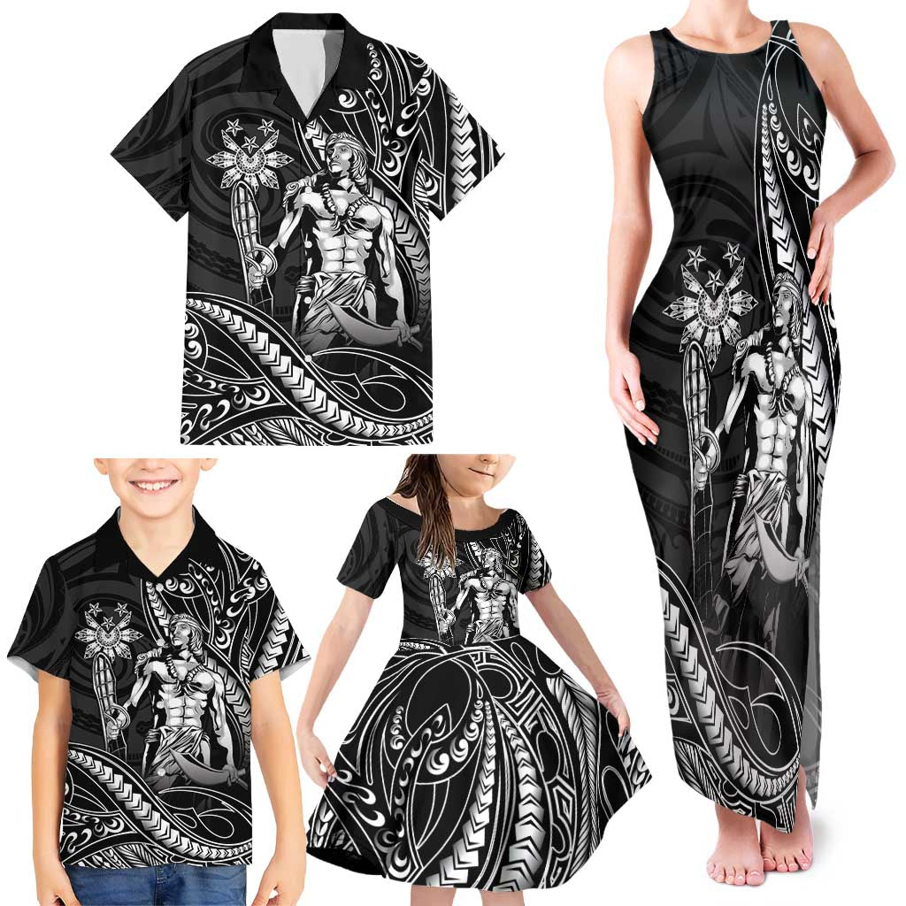 Filipinos Lapu Lapu Hero Family Matching Tank Maxi Dress and Hawaiian Shirt Black Polynesian Tribal Tattoo LT05 - Polynesian Pride