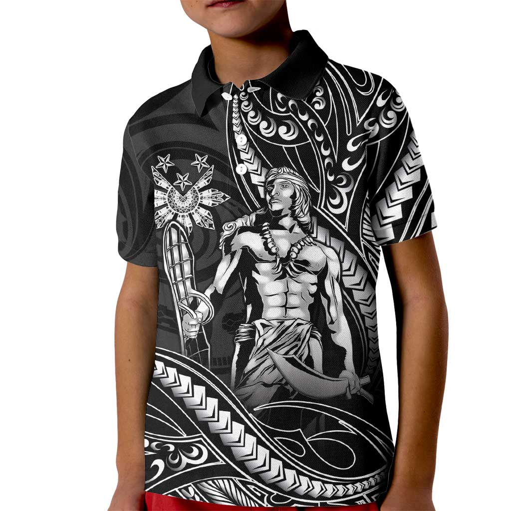 Filipinos Lapu Lapu Hero Kid Polo Shirt Black Polynesian Tribal Tattoo