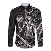 Filipinos Lapu Lapu Hero Long Sleeve Button Shirt Black Polynesian Tribal Tattoo