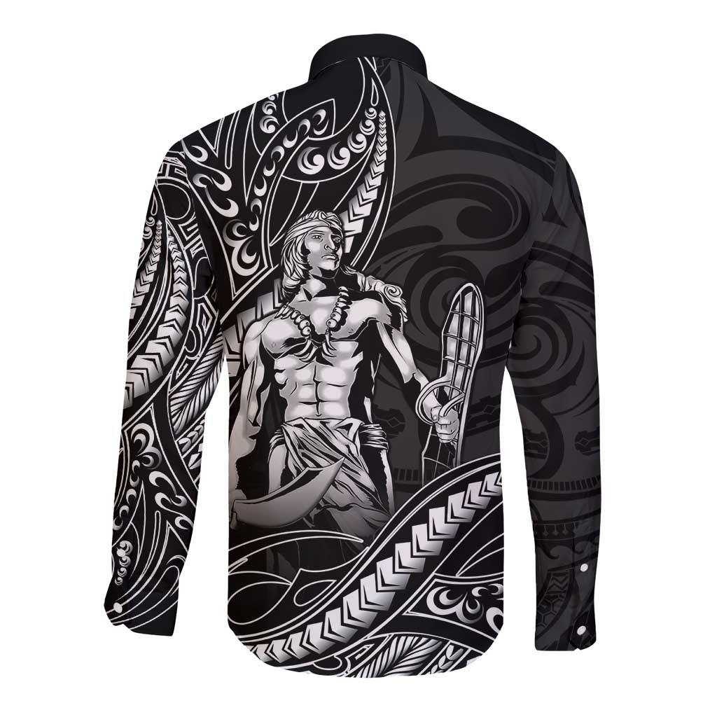 Filipinos Lapu Lapu Hero Long Sleeve Button Shirt Black Polynesian Tribal Tattoo
