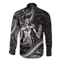 Filipinos Lapu Lapu Hero Long Sleeve Button Shirt Black Polynesian Tribal Tattoo