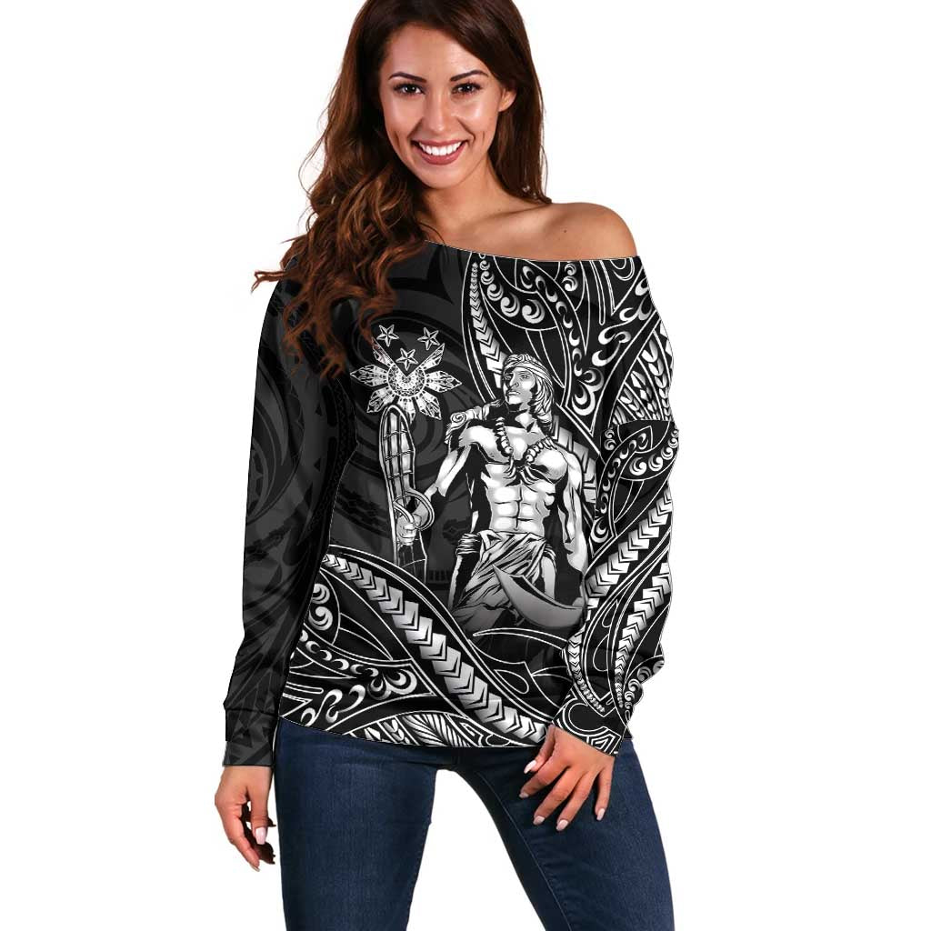 Filipinos Lapu Lapu Hero Off Shoulder Sweater Black Polynesian Tribal Tattoo