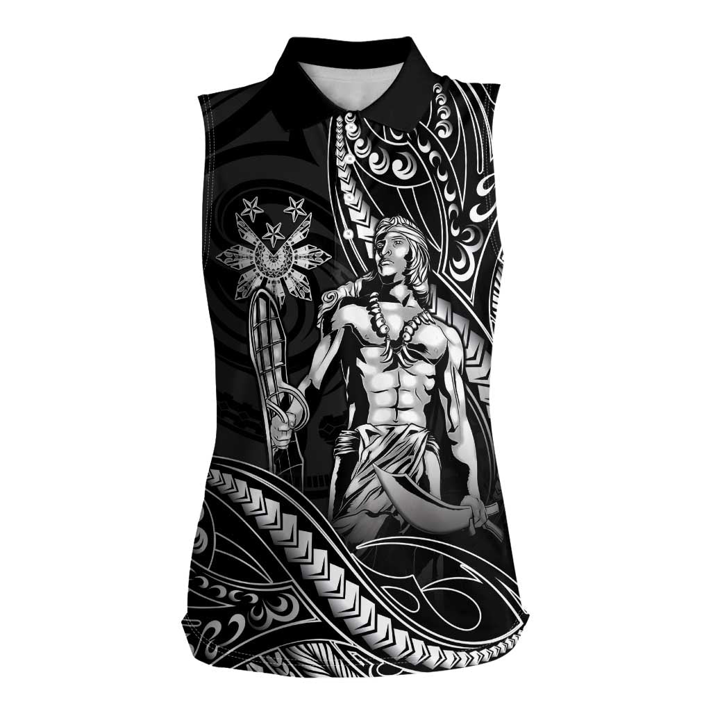 Filipinos Lapu Lapu Hero Women Sleeveless Polo Shirt Black Polynesian Tribal Tattoo