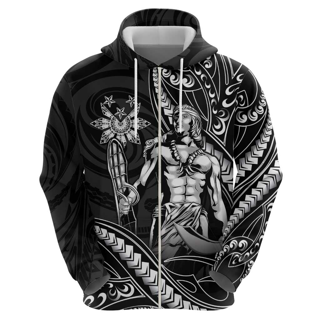 Filipinos Lapu Lapu Hero Zip Hoodie Black Polynesian Tribal Tattoo LT05 - Polynesian Pride