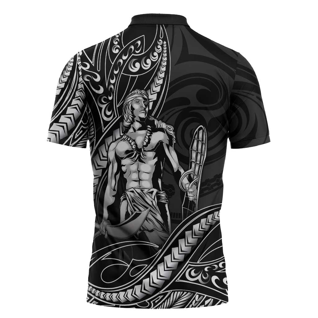 Filipinos Lapu Lapu Hero Zipper Polo Shirt Black Polynesian Tribal Tattoo