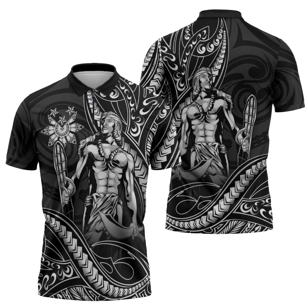 Filipinos Lapu Lapu Hero Zipper Polo Shirt Black Polynesian Tribal Tattoo