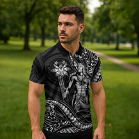 Filipinos Lapu Lapu Hero Zipper Polo Shirt Black Polynesian Tribal Tattoo