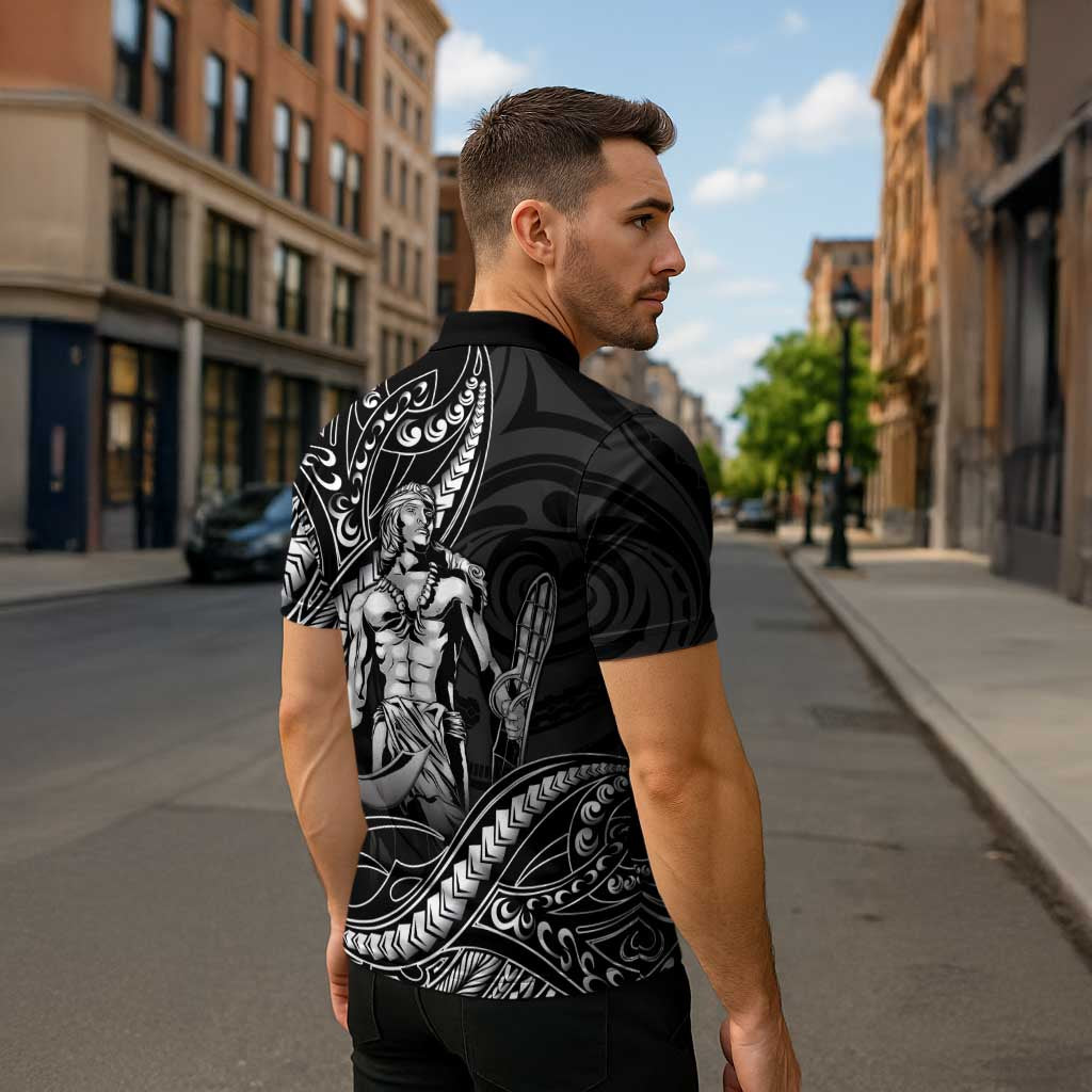 Filipinos Lapu Lapu Hero Zipper Polo Shirt Black Polynesian Tribal Tattoo