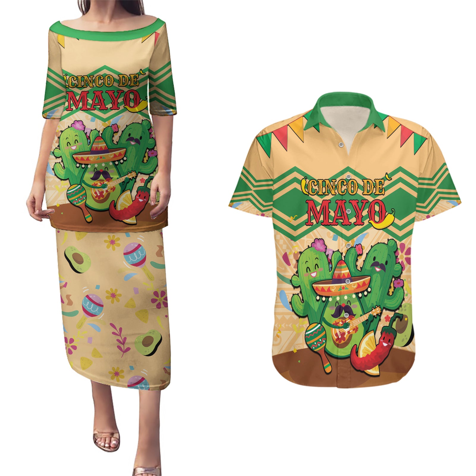 Personalised Hawaii Cinco De Mayo Couples Matching Puletasi and Hawaiian Shirt Funny Style