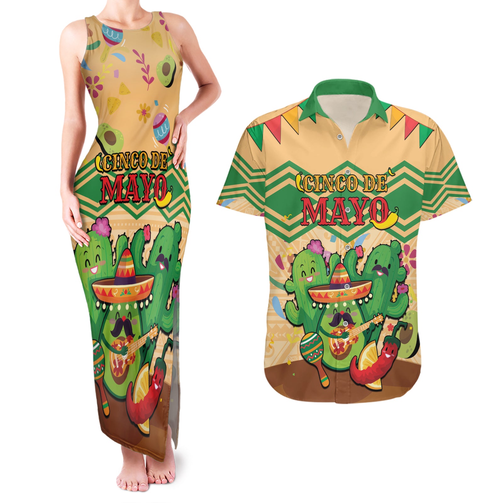 Personalised Hawaii Cinco De Mayo Couples Matching Tank Maxi Dress and Hawaiian Shirt Funny Style LT05 Brown - Polynesian Pride