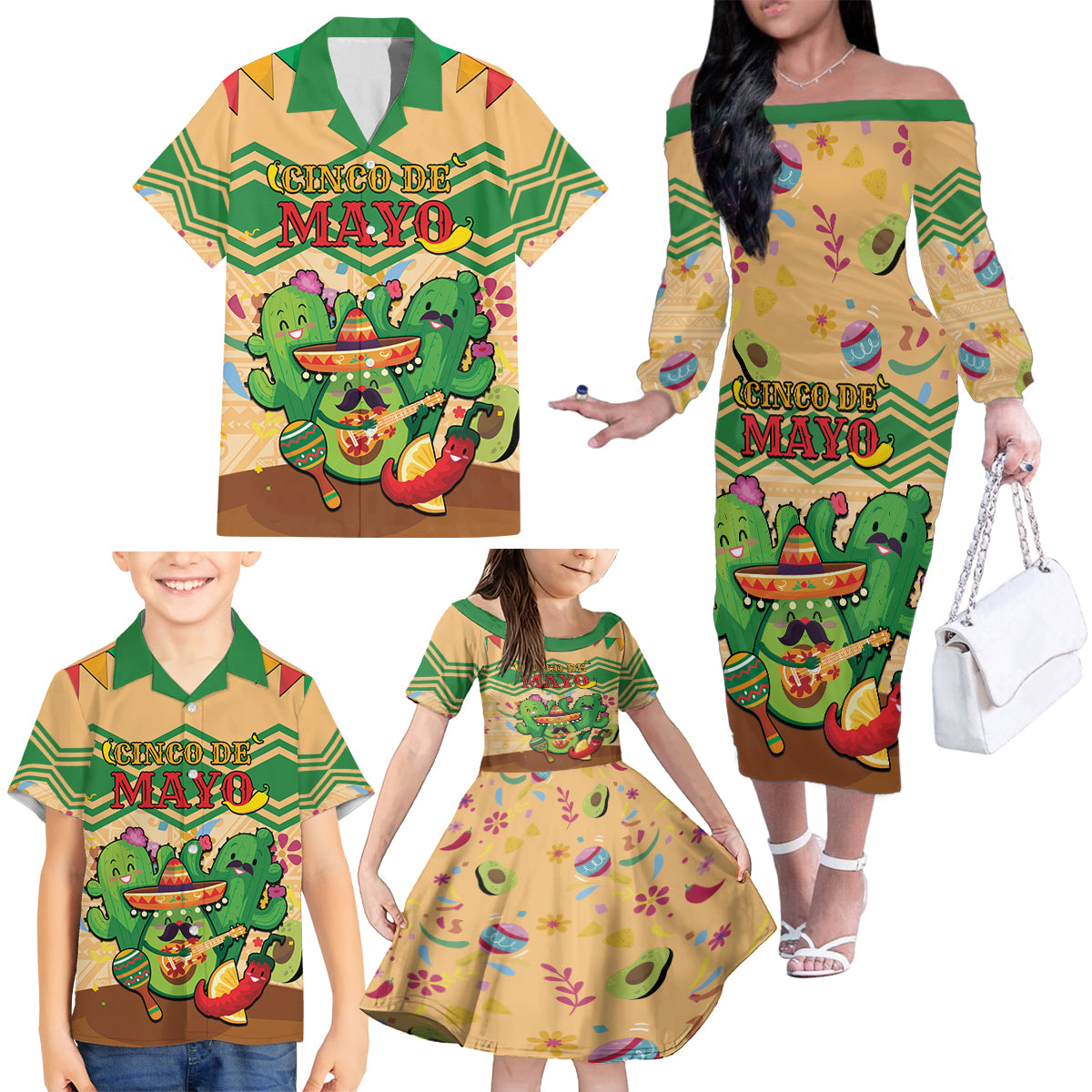 Personalised Hawaii Cinco De Mayo Family Matching Off The Shoulder Long Sleeve Dress and Hawaiian Shirt Funny Style LT05 - Polynesian Pride