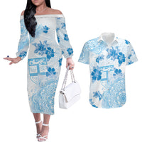 Happy Fiji Girmit Day Couples Matching Off The Shoulder Long Sleeve Dress and Hawaiian Shirt Fijian Tapa With Mandala Pattern