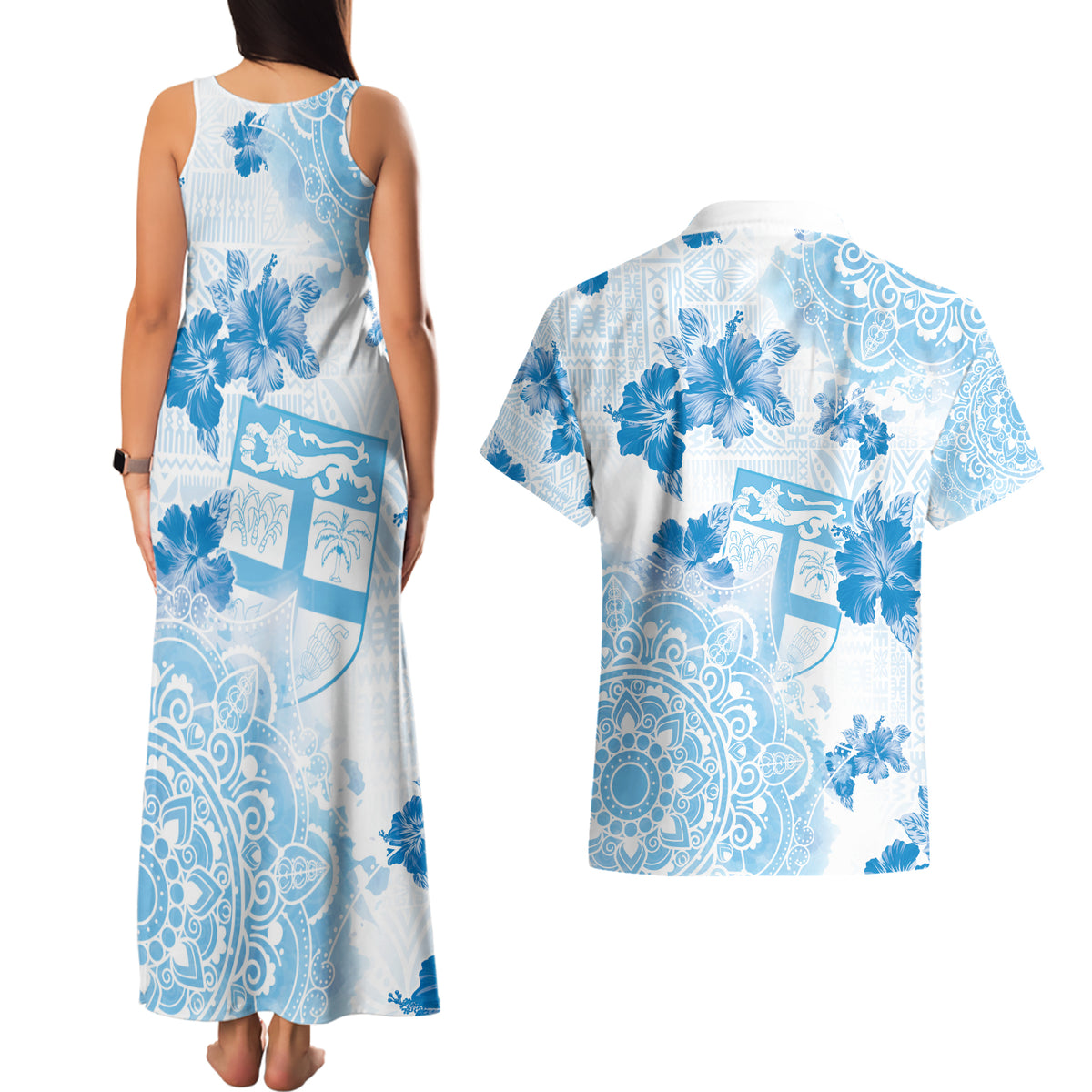 Happy Fiji Girmit Day Couples Matching Tank Maxi Dress and Hawaiian Shirt Fijian Tapa With Mandala Pattern