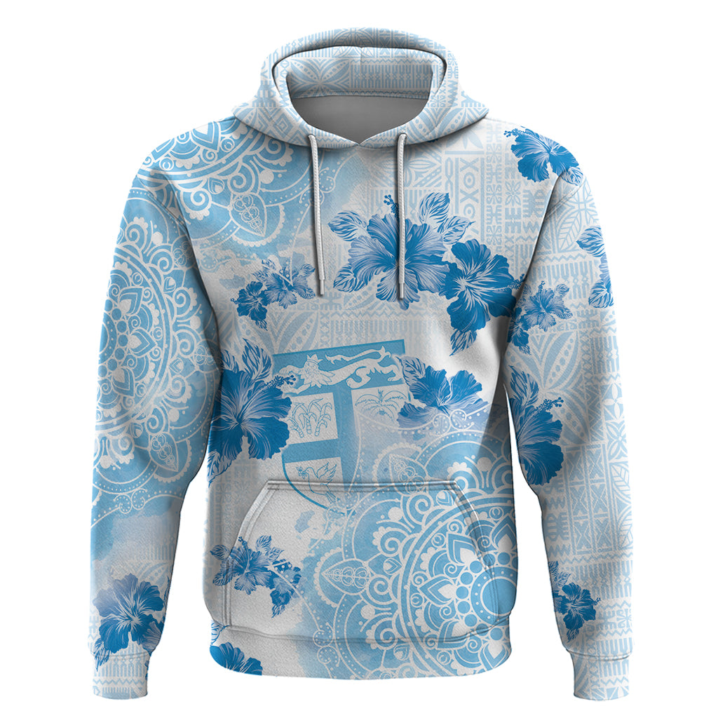 Happy Fiji Girmit Day Hoodie Fijian Tapa With Mandala Pattern LT05 Pullover Hoodie Blue - Polynesian Pride
