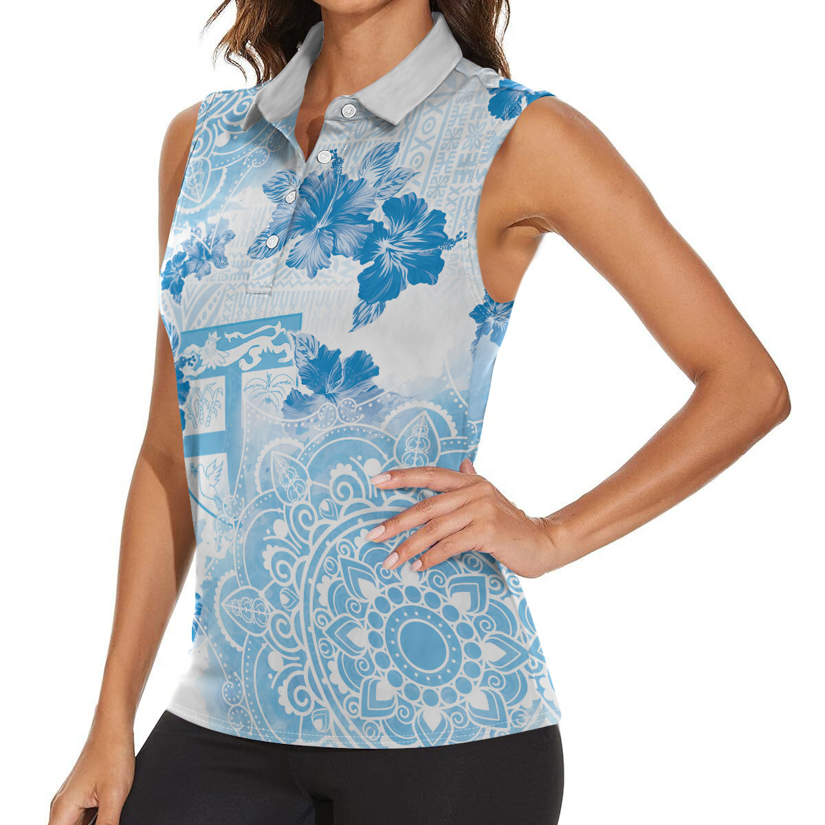 Happy Fiji Girmit Day Women Sleeveless Polo Shirt Fijian Tapa With Mandala Pattern