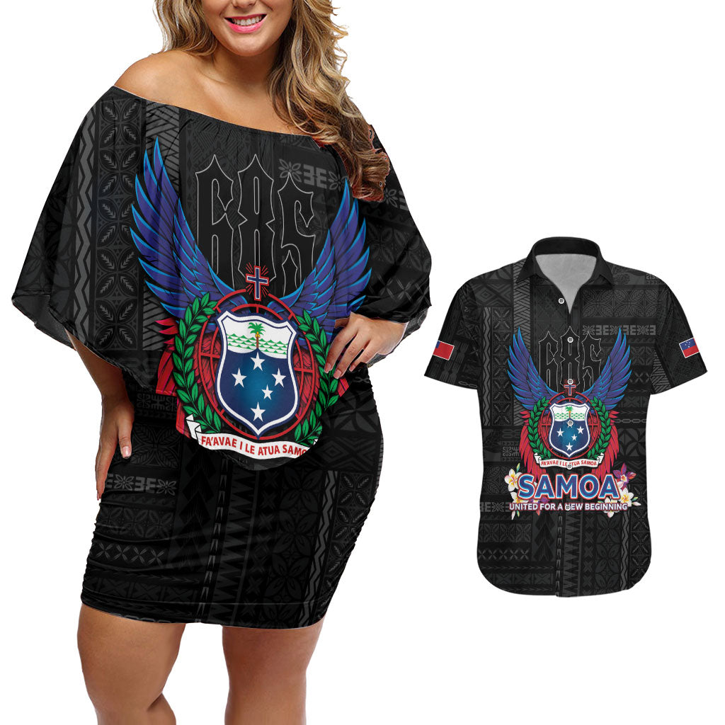 Samoa 64th Independence Anniversary Couples Matching Off Shoulder Short Dress and Hawaiian Shirt