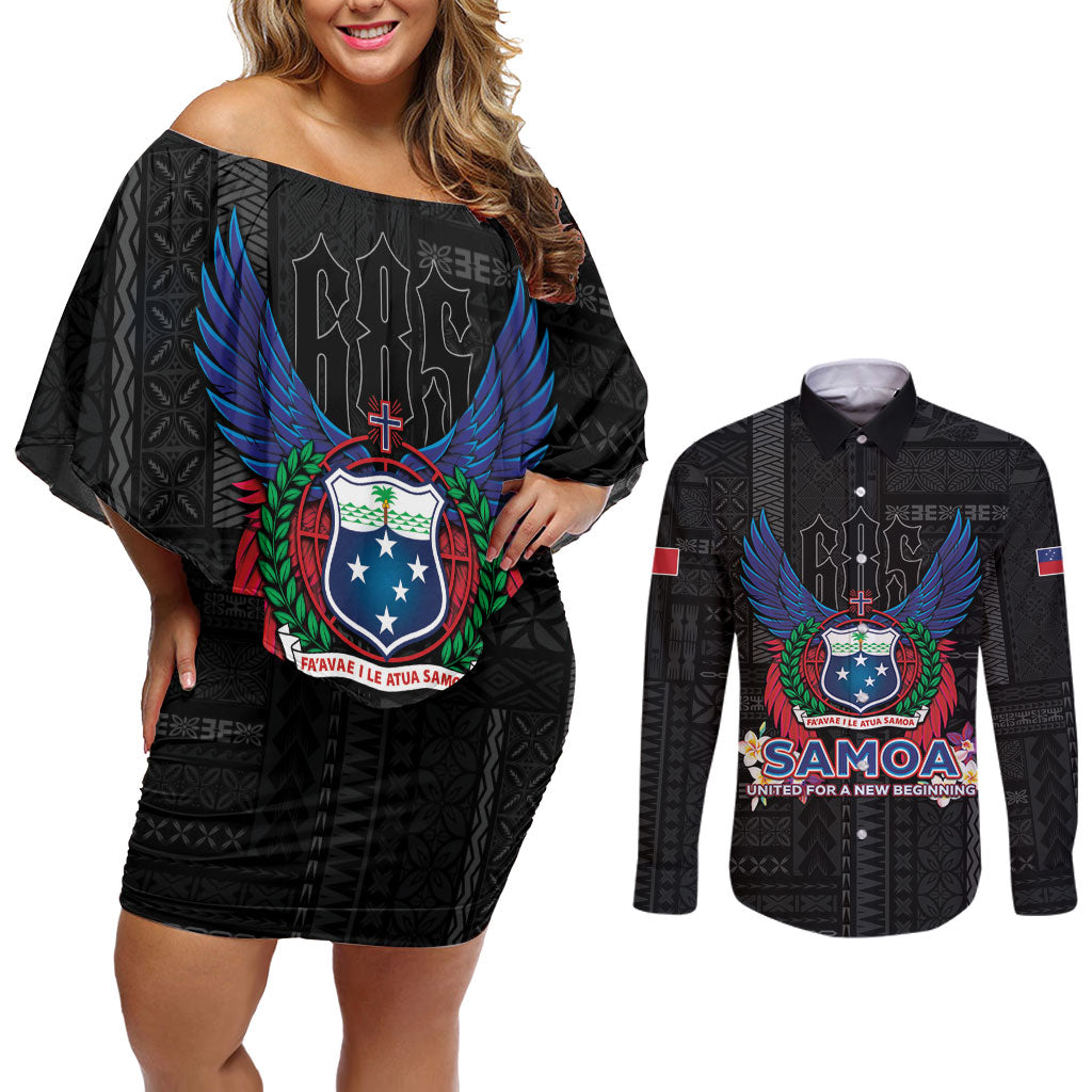 Samoa 64th Independence Anniversary Couples Matching Off Shoulder Short Dress and Long Sleeve Button Shirt