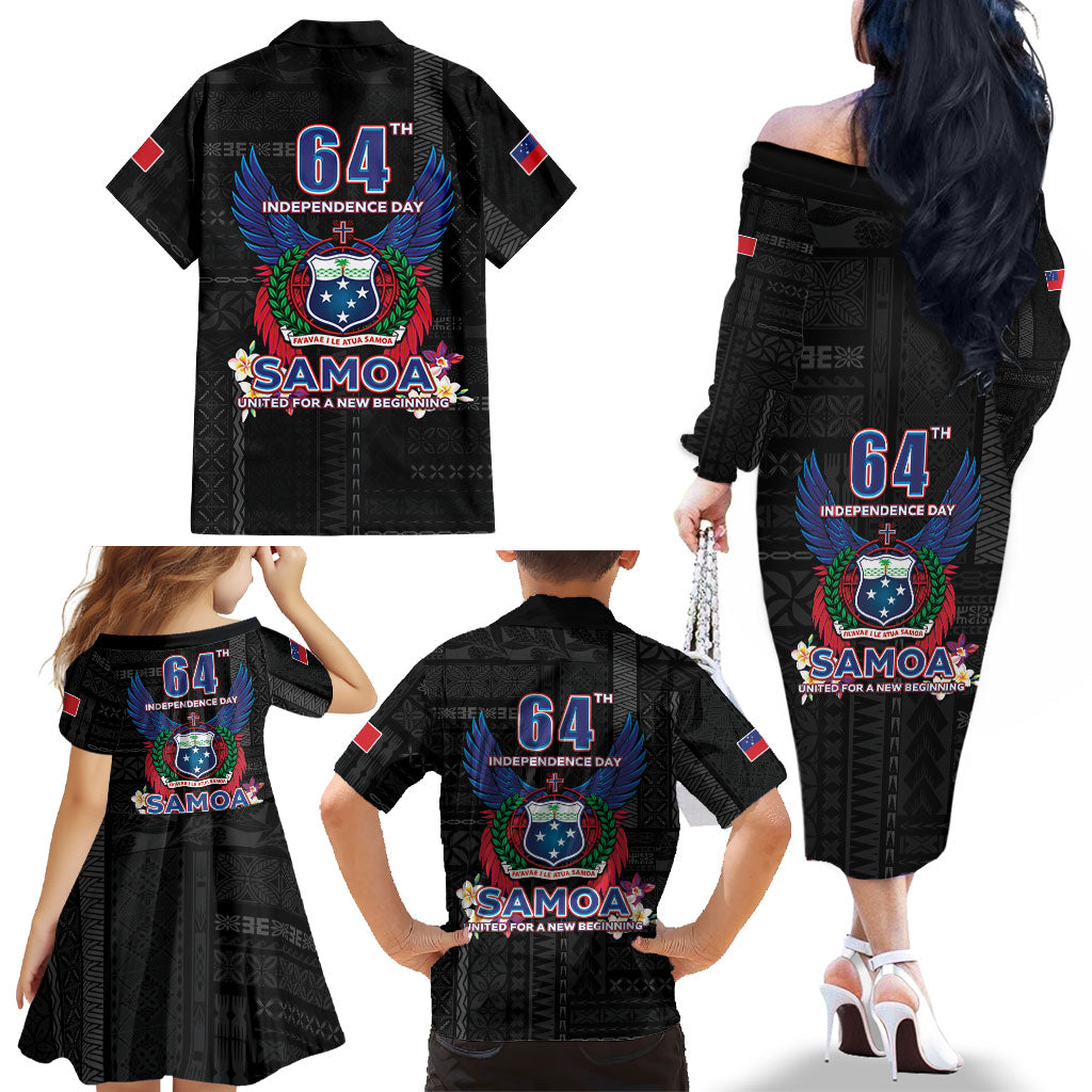 Samoa 64th Independence Anniversary Family Matching Off The Shoulder Long Sleeve Dress and Hawaiian Shirt