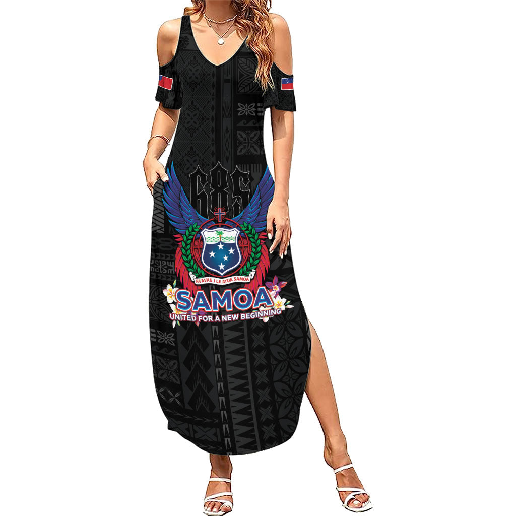 Samoa 64th Independence Anniversary Family Matching Summer Maxi Dress and Hawaiian Shirt LT05 Mom's Dress Black - Polynesian Pride