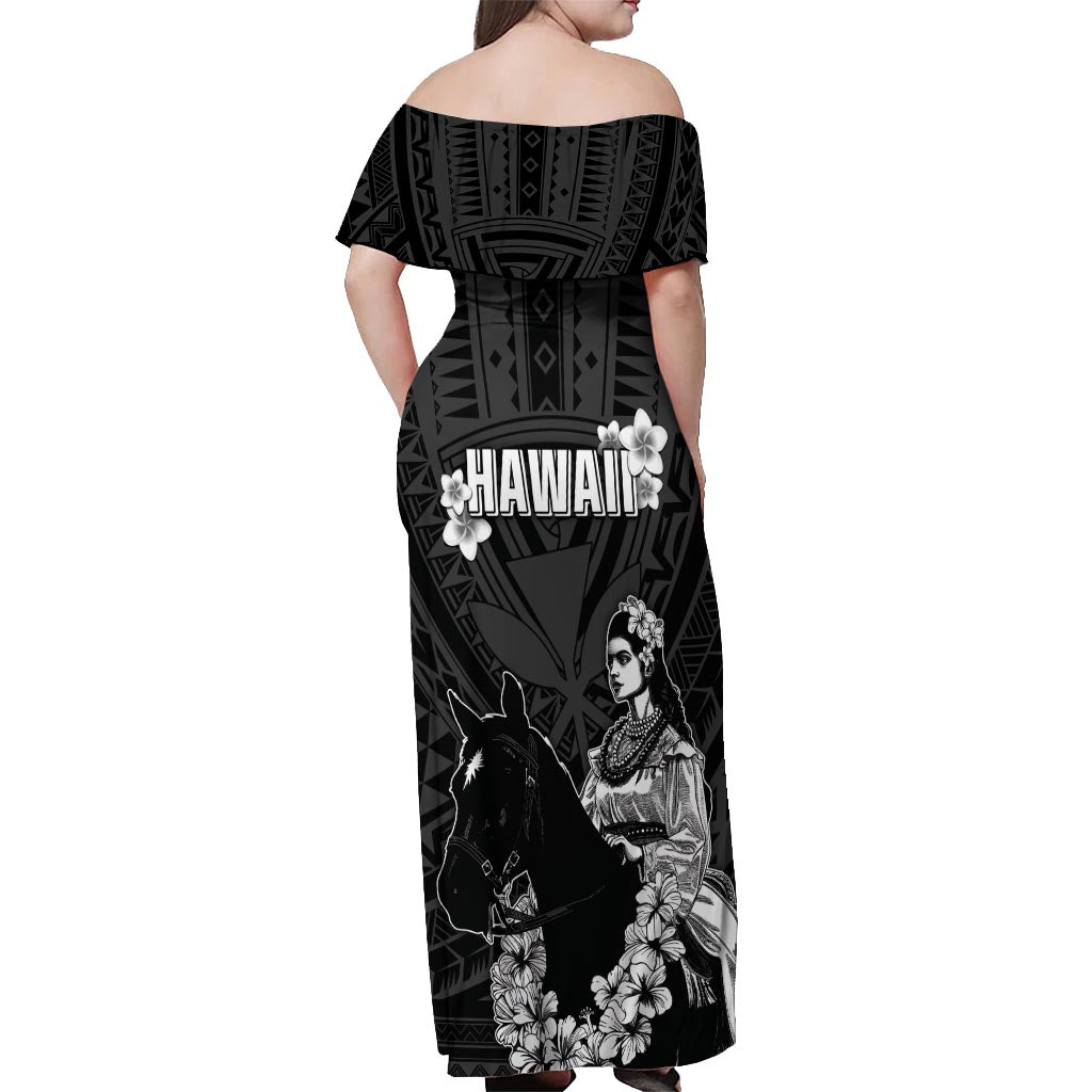 Hawaii King Kamehameha Day Parade Off Shoulder Maxi Dress With Pa'u Riders Plumeria Kakau Tribal Pattern
