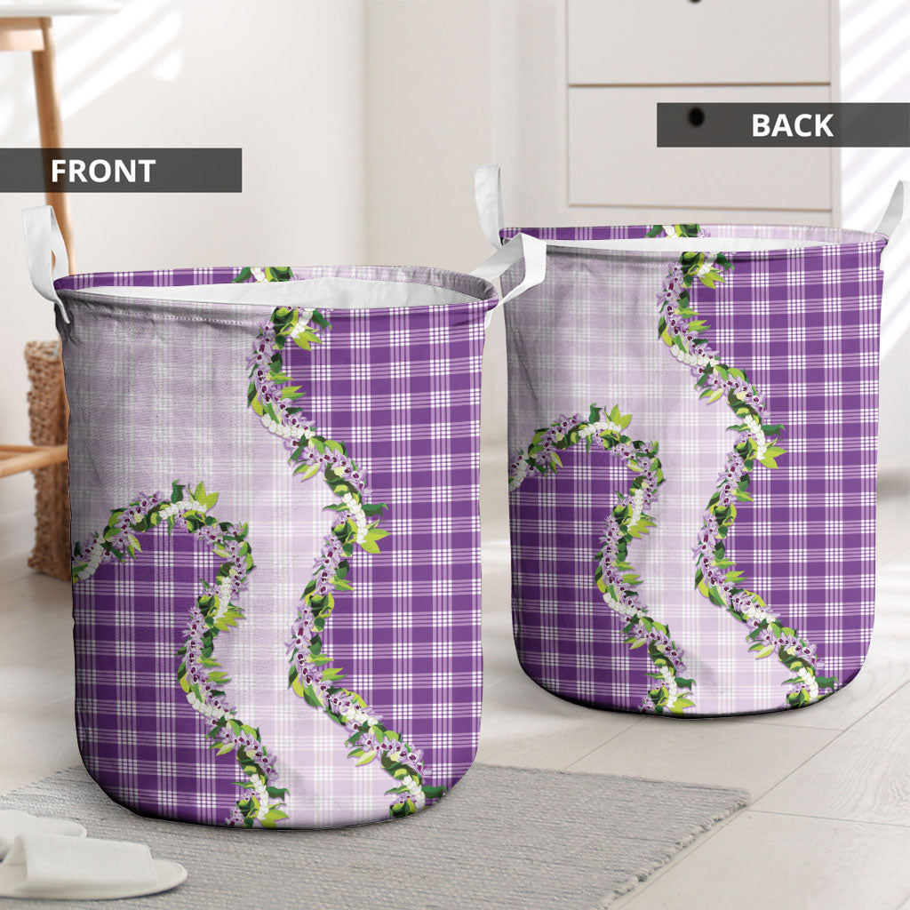 Violet Hawaii Palaka Laundry Basket Maile Pikake Honohono Orchid Lei