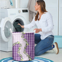 Violet Hawaii Palaka Laundry Basket Maile Pikake Honohono Orchid Lei