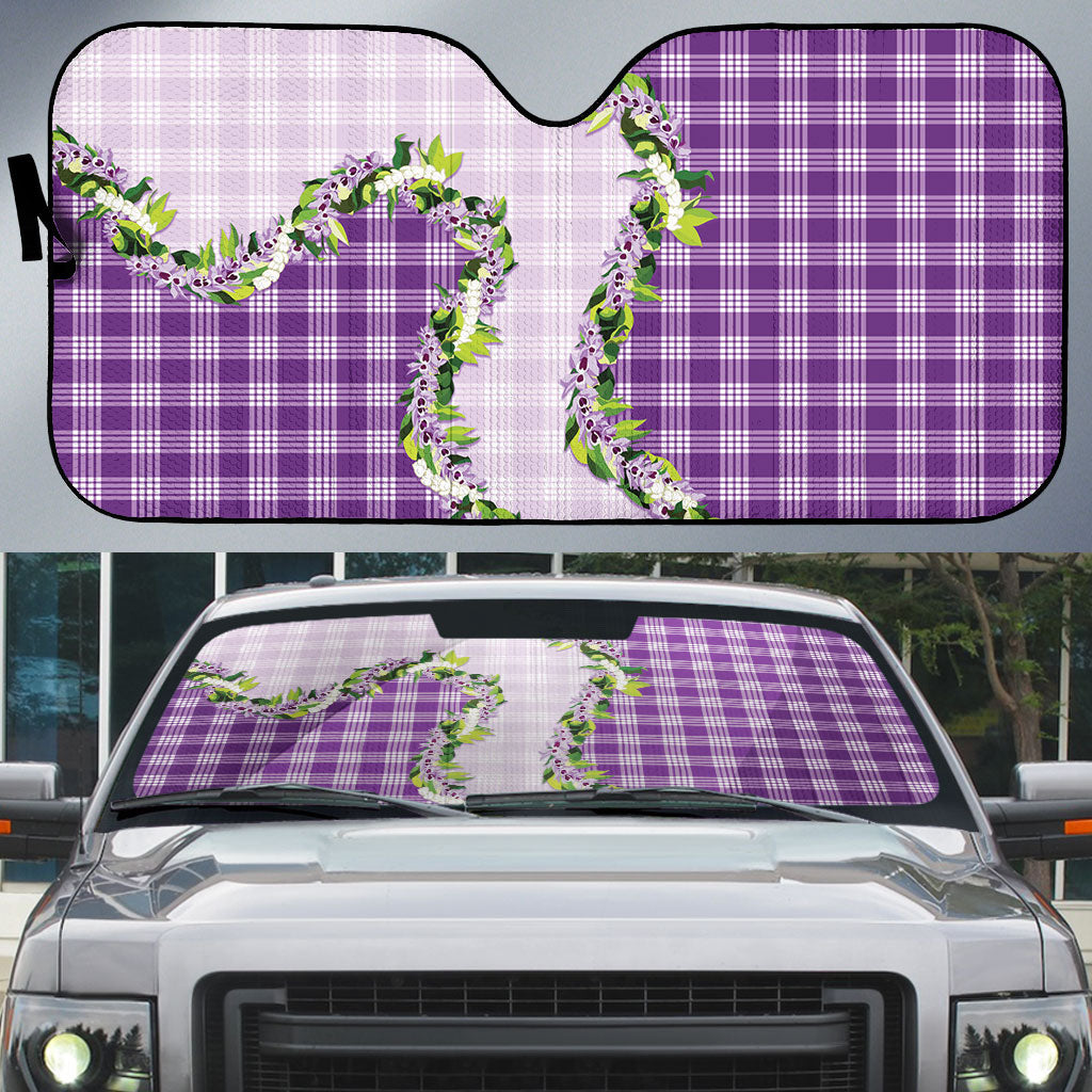 Violet Hawaii Palaka Auto Sun Shade Maile Pikake Honohono Orchid Lei