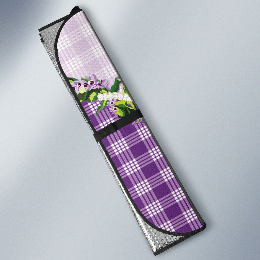 Violet Hawaii Palaka Auto Sun Shade Maile Pikake Honohono Orchid Lei