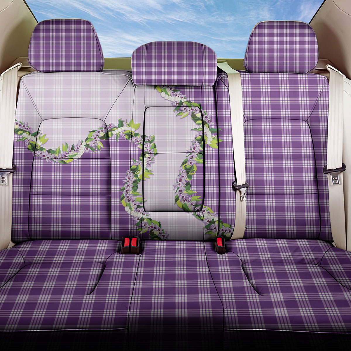 Violet Hawaii Palaka Back Car Seat Cover Maile Pikake Honohono Orchid Lei LT05 One Size Violet - Polynesian Pride