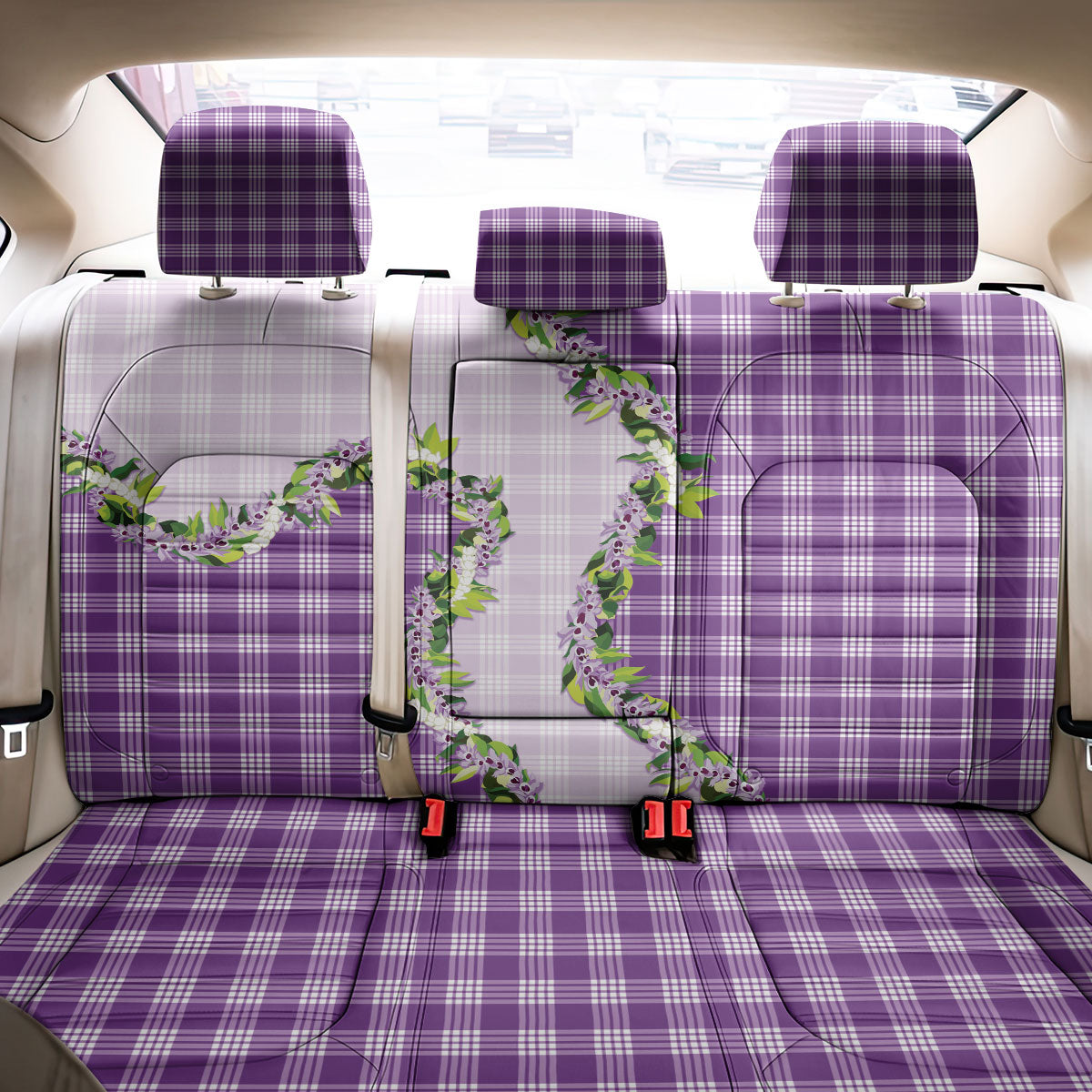 Violet Hawaii Palaka Back Car Seat Cover Maile Pikake Honohono Orchid Lei