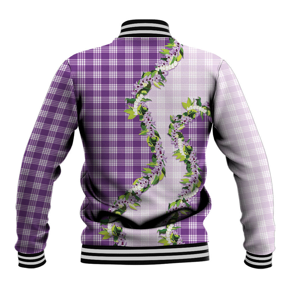 Violet Hawaii Palaka Baseball Jacket Maile Pikake Honohono Orchid Lei
