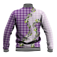 Violet Hawaii Palaka Baseball Jacket Maile Pikake Honohono Orchid Lei