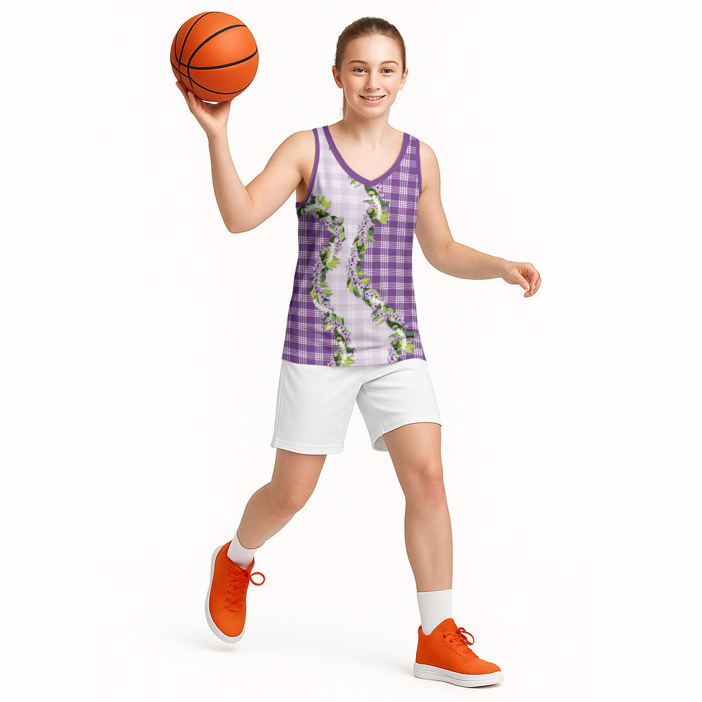 Violet Hawaii Palaka Basketball Jersey Maile Pikake Honohono Orchid Lei