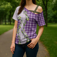 Violet Hawaii Palaka Cross Shoulder Shirt Maile Pikake Honohono Orchid Lei