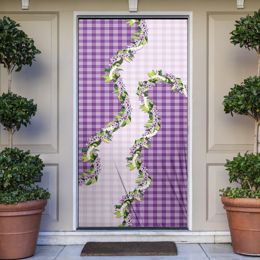 Violet Hawaii Palaka Door Cover Maile Pikake Honohono Orchid Lei