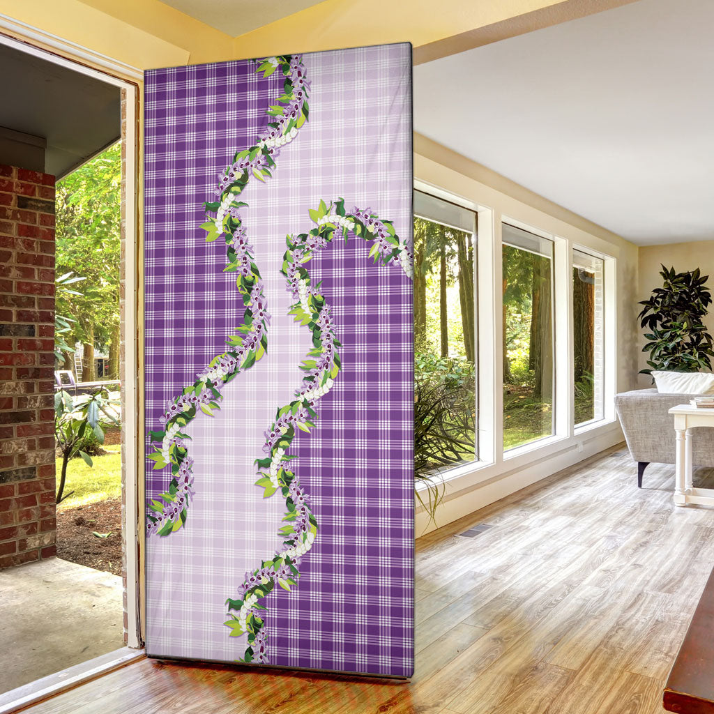 Violet Hawaii Palaka Door Cover Maile Pikake Honohono Orchid Lei
