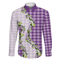 Violet Hawaii Palaka Family Matching Off Shoulder Short Dress and Hawaiian Shirt Maile Pikake Honohono Orchid Lei